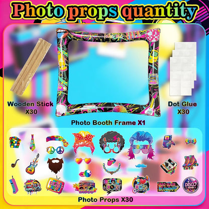 Hawaiian Photo Booth Props & Inflatable Frame, 30Pcs Luau Photobooth Props with Large Inflatable Inflatable Selfie Picture Frame for Summer Tropical Aloha Luau Party Selfie Supplies