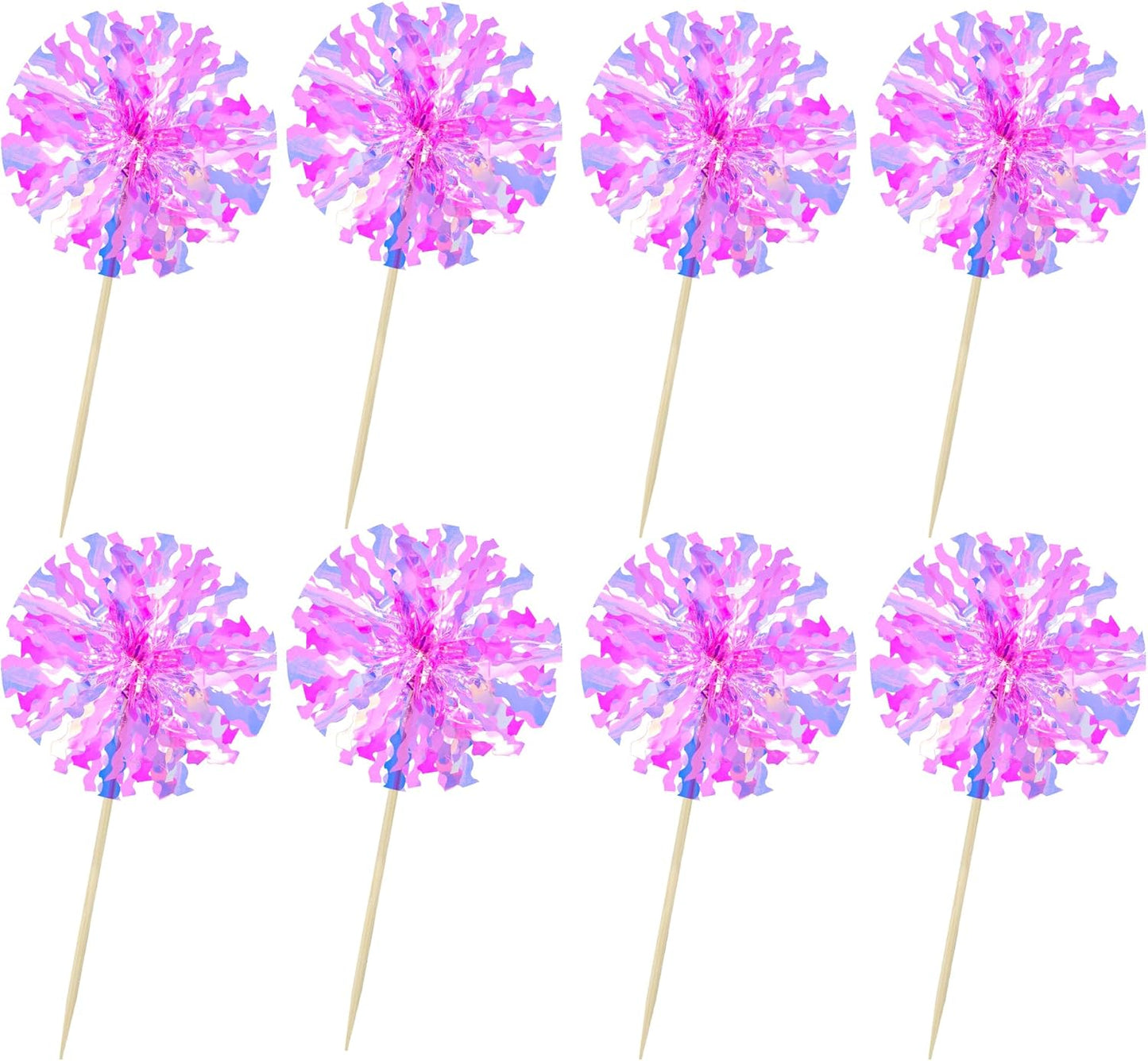 Ephlyn 30Pcs Foil Firework Cupcake Toppers Sparkle Tinsel Cupcake Picks Drink Stirrers Cocktail Food Fruit Toothpicks for Baby Shower Graduation Party Supplies White