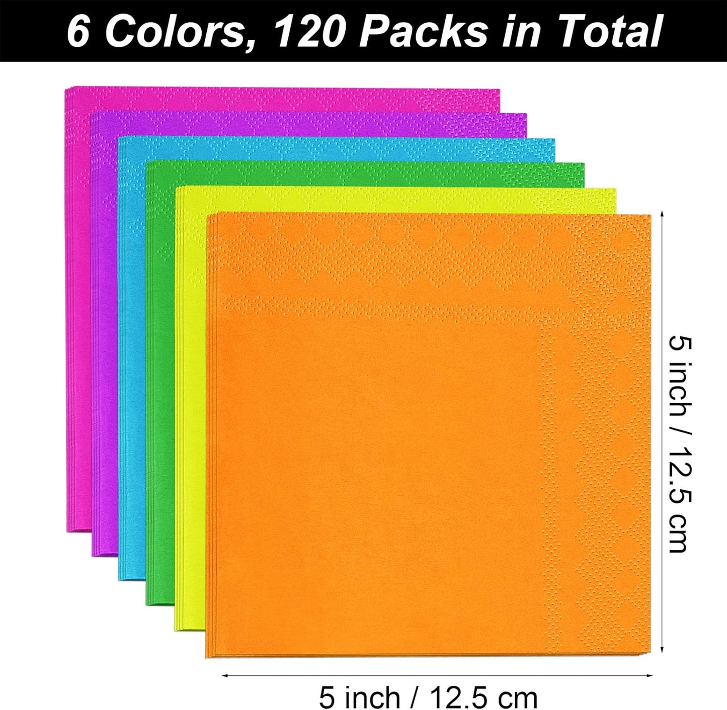Resinta 120 Pieces Cocktail Napkin Neon Napkins Beverage Luncheon Paper Napkins 2 Ply for Party Favors, 6 Colors
