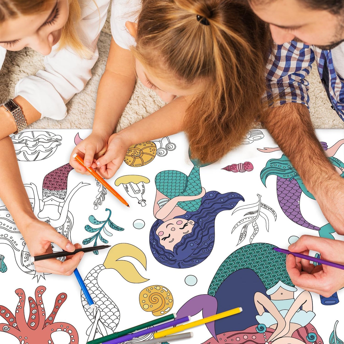 43.3x31.5 Summer Coloring Poster with Picture, Giant Cute Painting Poster, Large Coloring Tablecloth for Classroom Home Birthday Party Supplies Favor