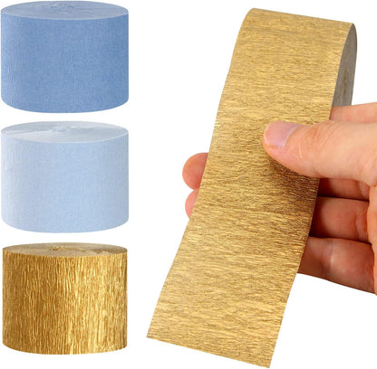 Navy-Blue White-Gold Crepe Paper Streamers - 9 Rolls Royal Blue Graduation 2025 Men Boy Birthday Party Decorations Streamer Wedding Bridal Shower Paper Garland Fathers Day Decor Panduola