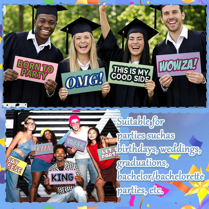 AceOrbit 64 Designs Funny Photo Booth Prop for All Occasion Double Sided 11x5.5'' Photobooth Props Sign Decor DIY Waterproof Selfie Sign for Wedding Graduate Birthday Party Supplies(Classic Style)