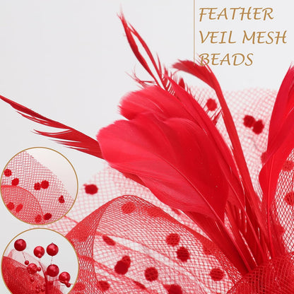 DRESHOW Fascinators Hat Flower Mesh Ribbons Feathers on a Headband and a Clip Tea Party Headwear for Girls and Women - Colors B