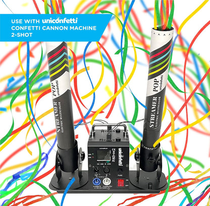 Electric Streamer Cannon Cartridges, 12pcs. - 16" Multi Color Streamer Poppers for Weddings, Parties, Events | Requires 2-shot/4-shot Confetti Machine to Activate