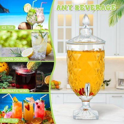 Bokon 2 Pieces Drink Dispensers for Parties Crystal Iced Beverage Dispenser with Stand and Spigot, Glass Liquid Containers Wide Mouth Beverage Server for Juice Tea Wedding (Exquisite)