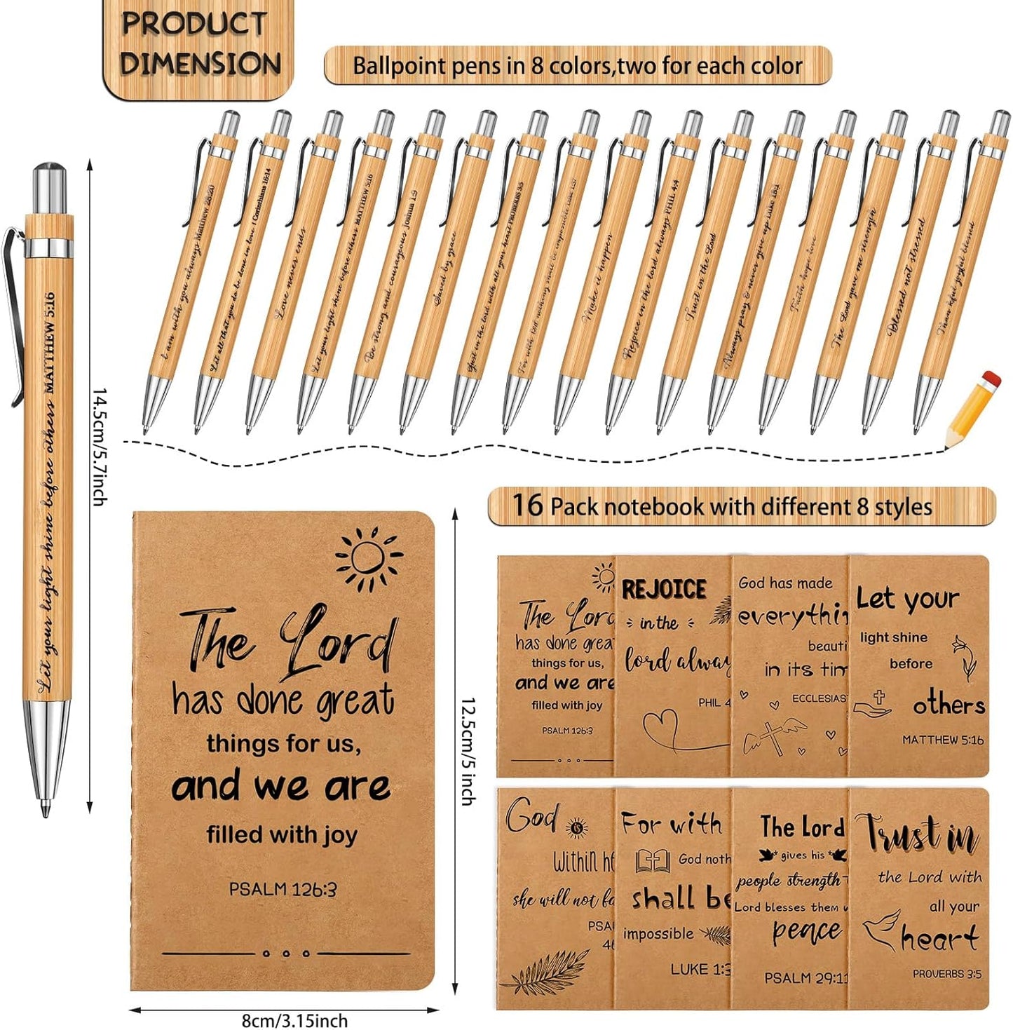 Funrous 32 Pcs Motivational Quote Pens Inspirational Notepads Mini Journal with Ballpoint Pen Small Notebooks Gift for Men Women Coworker Adult Party Favors Prize Teacher Student Office(Stylish)