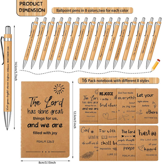 Funrous 32 Pcs Motivational Quote Pens Inspirational Notepads Mini Journal with Ballpoint Pen Small Notebooks Gift for Men Women Coworker Adult Party Favors Prize Teacher Student Office(Stylish)