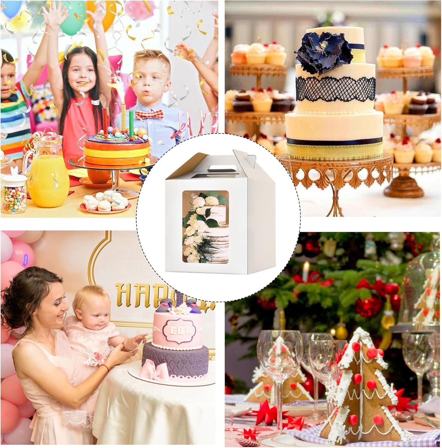 12x12x14 Inch Tall Cake Boxes with windows,10in 12in Tall Cake Carrier, Large Tiered Cake Box,Durable White Bakery Box, Layer Cake Box, large cake box(2pack)