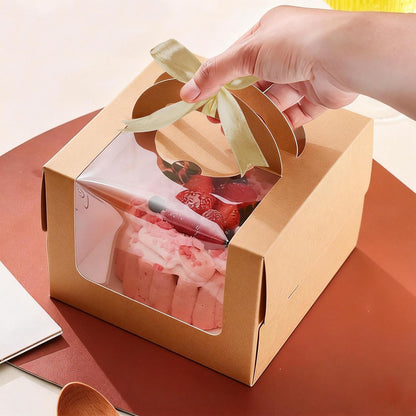 15PCS Brown 6x6x6 Inch Cake Boxes with Window Handle Boxes 6 Inch with Cake Boards for Gift Giving Elegant Paper with Ribbon Stickers for Weddings Birthdays Holidays Corporate Event Party Favors