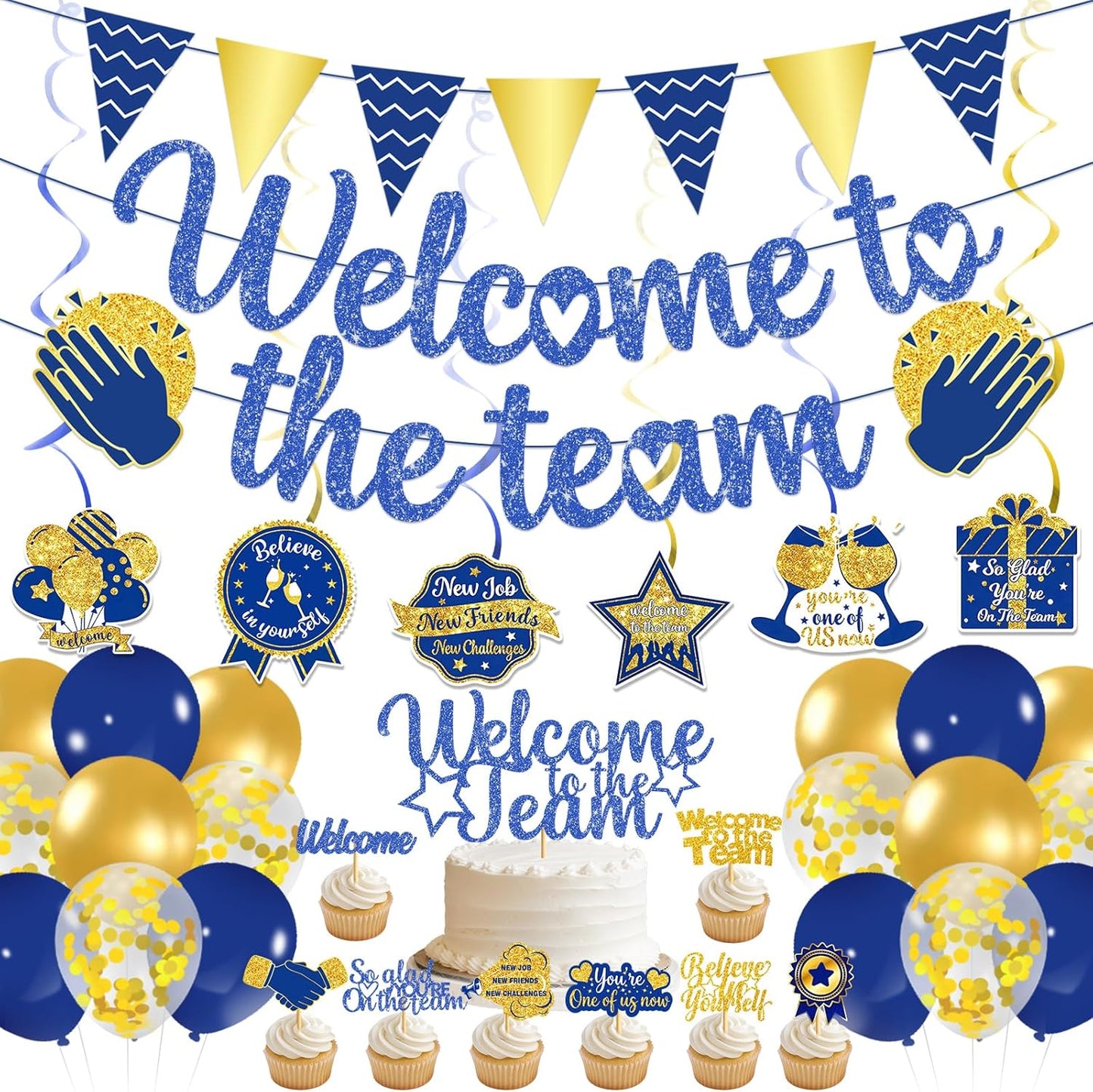 Gold Glitter Welcome To The Team Banner and Hanging Swirls, Welcome Banner, Welcome Sign, Welcome Decorations for New Employee Coworker Teacher Colleague Staff Team Member Office Party