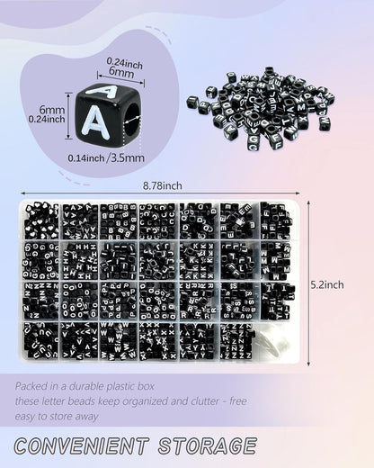 Amaney 1400pcs Glow Letter Beads, Heart Beads Whit Elastic Beading Cord,4x7mm Round Acrylic Alphabet Beads for Friend Bracelet Jewelry Making