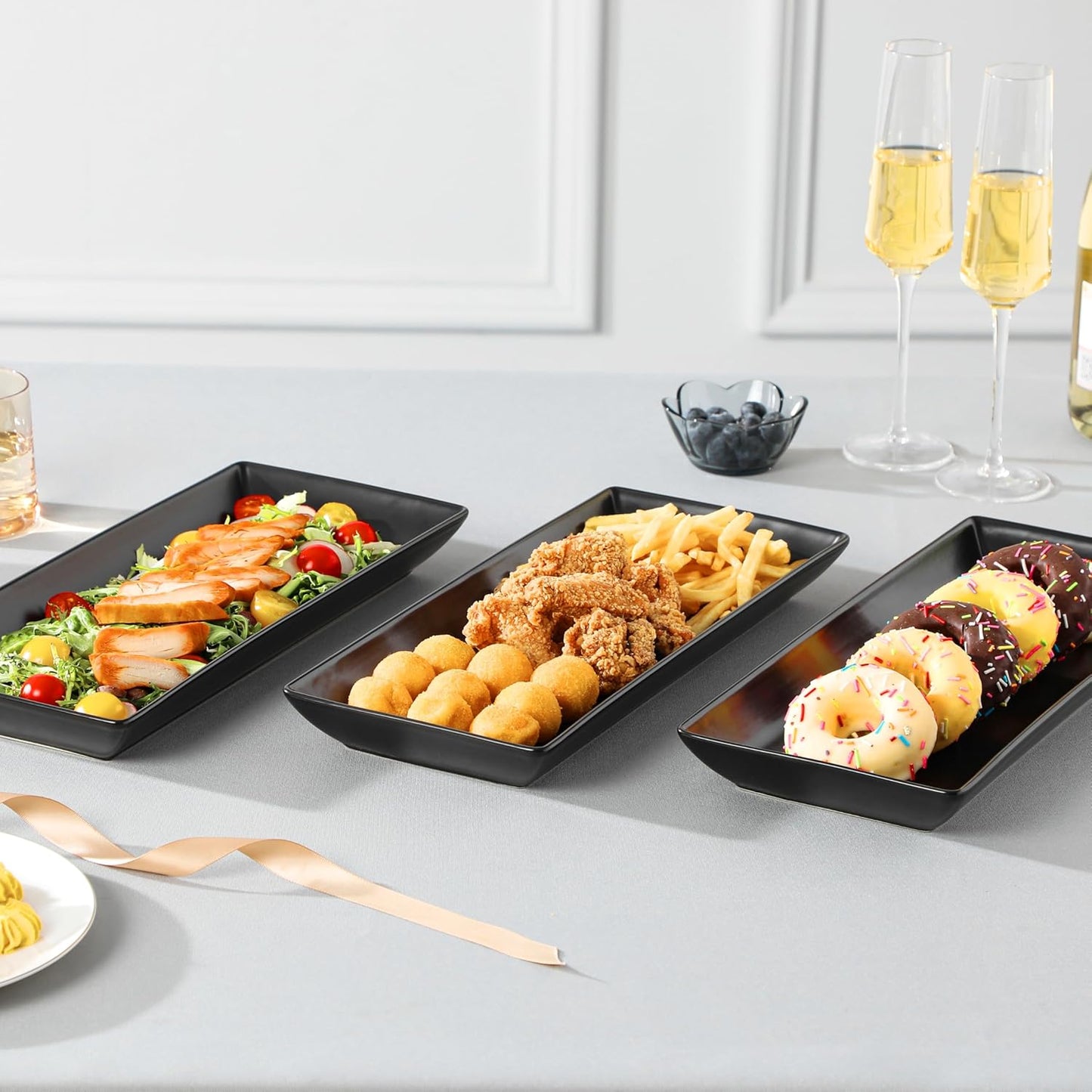 MALACASA 3 Tier Serving Trays for Party, Porcelain Serving Platters and Trays, 12 Inch Tiered Tray Stand, Fruit Tray, Trays for Serving Food, White Dessert Stand with Collapsible Sturdier Metal Rack