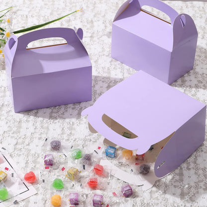 DjinnGlory 36 Pack White Party Favor Treat Boxes with Handle, DIY Paper Boxes for Baby Shower, Birthday, All Occasion, Small Gable Boxes for Small Business 6.18 x 3.58 x 3.38 Inches