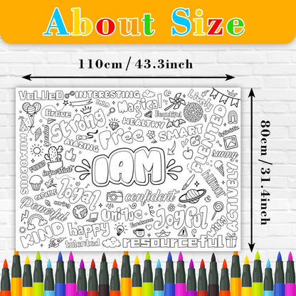 43.3x31.5 Summer Coloring Poster with Picture, Giant Cute Painting Poster, Large Coloring Tablecloth for Classroom Home Birthday Party Supplies Favor