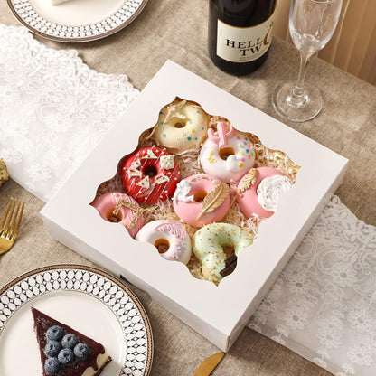 Moretoes 35pcs Bakery Boxes, 10x10x2.5 Inches Auto-Popup Cookie Boxes with Window for Pie, Cookie Cake, Treats, Pastries, Chocolate Covered Strawberries