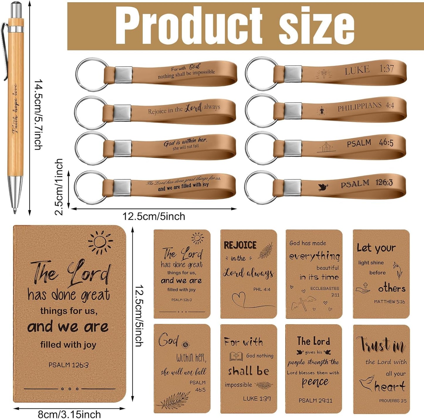 PerKoop 48 Pcs Inspirational Gifts Bulk Motivational Notepads Ballpoint Pens Keychains Set Modern Farmhouse Journal Notebooks Christian Gifts for Teachers School Office Party Favor Supplies