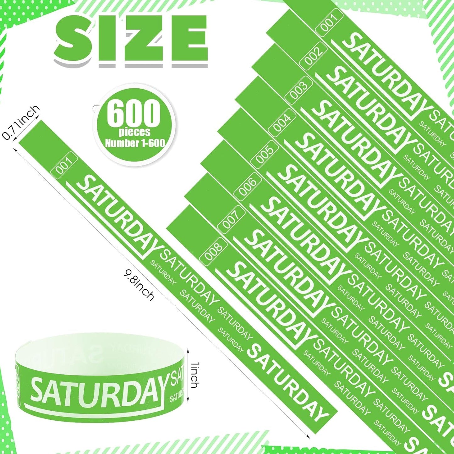 Henoyso 600 Pcs Saturday Paper Wristbands Event Admission Paper Bracelets Numbered Waterproof Party Armbands for Events Day of the Week(Red)