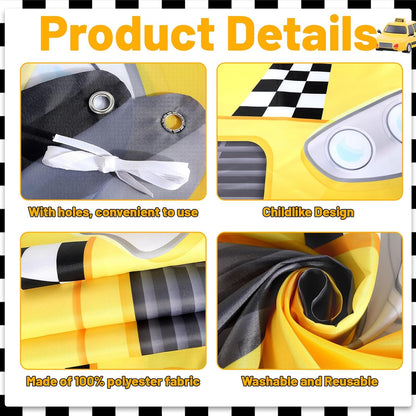 Fabric 59 x 54.5 Inch Car Themed Party Decoration Taxi Themed NYC Photo Booth Yellow Cab Background Taxi Selfie Backdrop Black and White Checkered Decor for Birthday Baby Shower Party Supplies