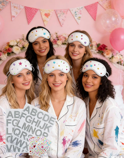TOUROAM Pajama Theme Party Decoration - Sleep Eye Masks with Marker Pens and Sheets Self-Adhesive Heart Rhinestones Gems