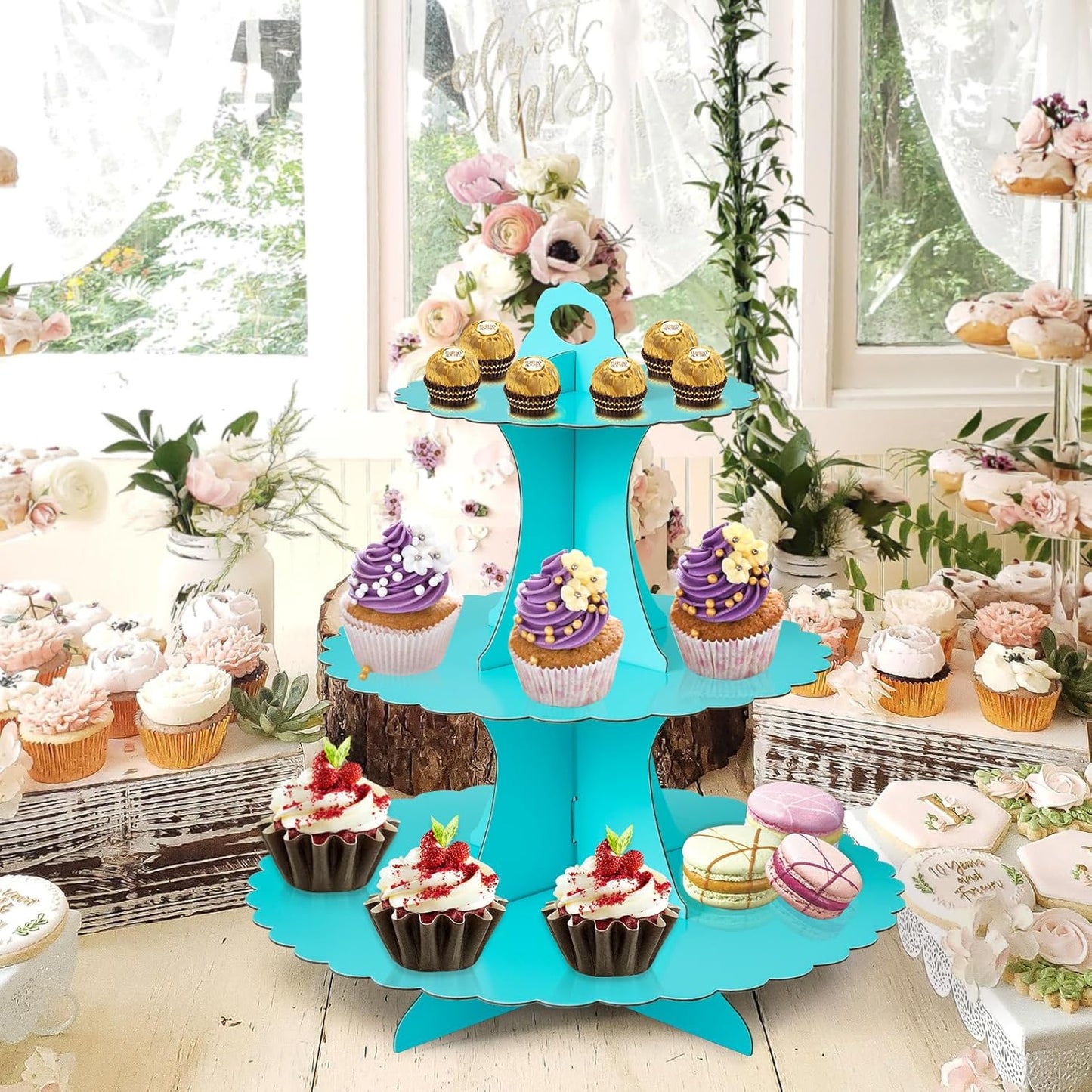 Soleebee 3-Tier Cupcake Stand, Cardboard Cupcake Tower, Dessert Cup Cake Stand Tower for Birthday Wedding Party Decoration, Cupcake Tier Stand 1 Set (Black)