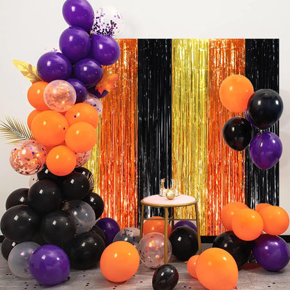 Voircoloria 3 Pack 3.3x8.2 Feet Gold Foil Fringe Backdrop Curtains, Tinsel Streamers, Fringe Backdrop for 2025 New Years Eve, Graduation, Birthday, Baby Shower, Gender Reveal, Disco Party - Colors A