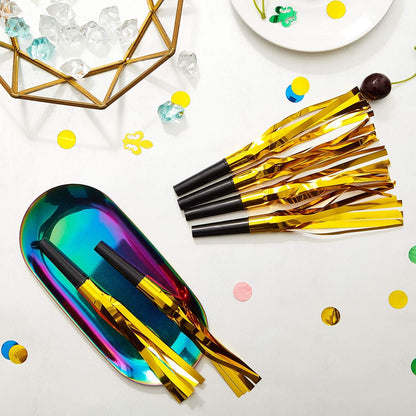 Sumind 24 Pcs Gold Noise Makers Metallic Fringed Party Blowers Horns Whistles Noisemakers Party Favors for Adults Birthday Graduation Sporting Events Celebration Surprise Supplies
