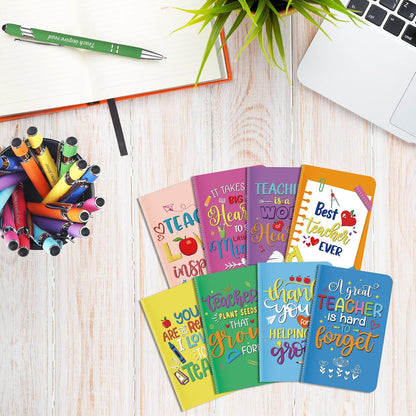 Funrous 32 Pcs Motivational Quote Pens Inspirational Notepads Mini Journal with Ballpoint Pen Small Notebooks Gift for Men Women Coworker Adult Party Favors Prize Teacher Student Office(Stylish)