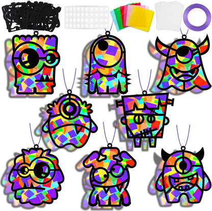 QOUBAI 32 Sets Stars Suncatchers Craft Back to School DIY Stained Glass Window Patriotic 4th of July Paper Craft Home School Classroom Decor Kid Birthday Gift Creative Art Activity Game - Colors B