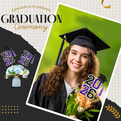 10 Pcs Graduation Table Centerpieces Sticks with Tassels, class of 2026 Grad Cap Picks Table Decoration Cupcake Toppers for Party Centerpiece Decoration Supplies(Blue and Gold)
