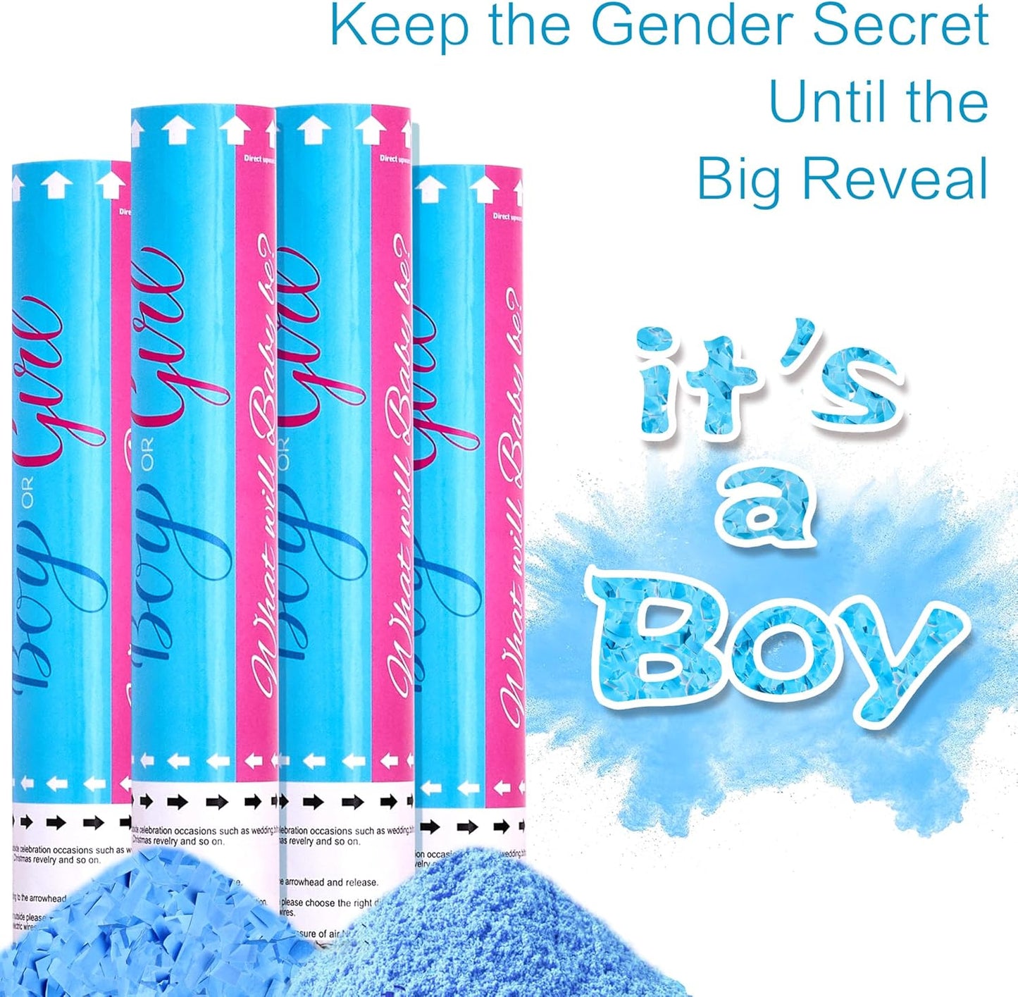 Biodegradable Pink Gender Reveal Confetti Poppers 4Pack