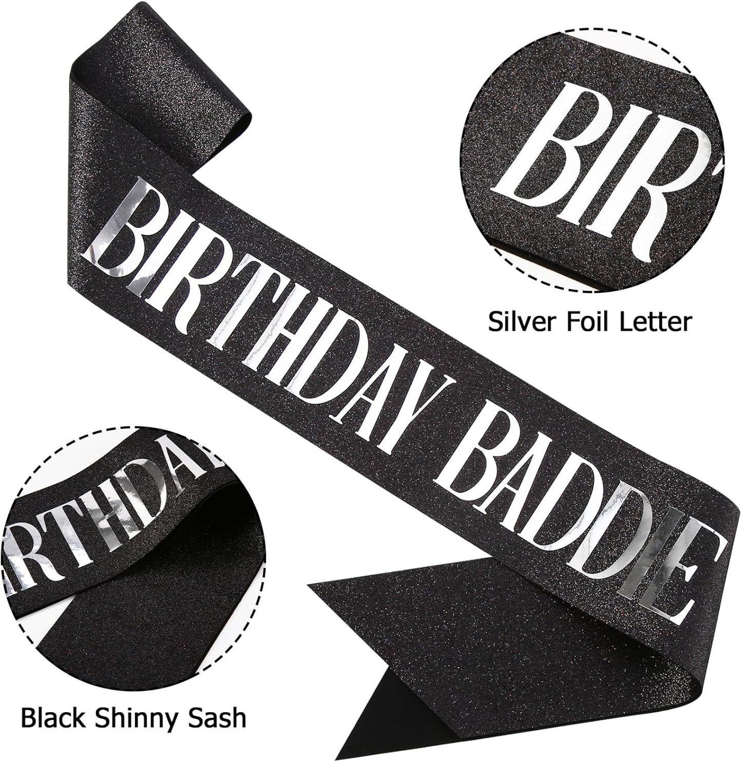 Birthday Baddie Sash, Black Glitter Birthday Sash for Women Men Girls, Gold Foil Funny BirthdaySash Decorations Party Favors Accessories Supplies (Gold)