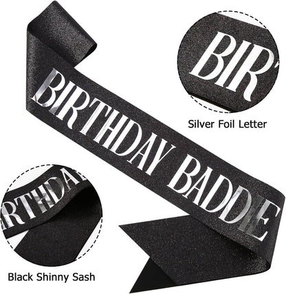 Birthday Baddie Sash, Black Glitter Birthday Sash for Women Men Girls, Gold Foil Funny BirthdaySash Decorations Party Favors Accessories Supplies (Gold)