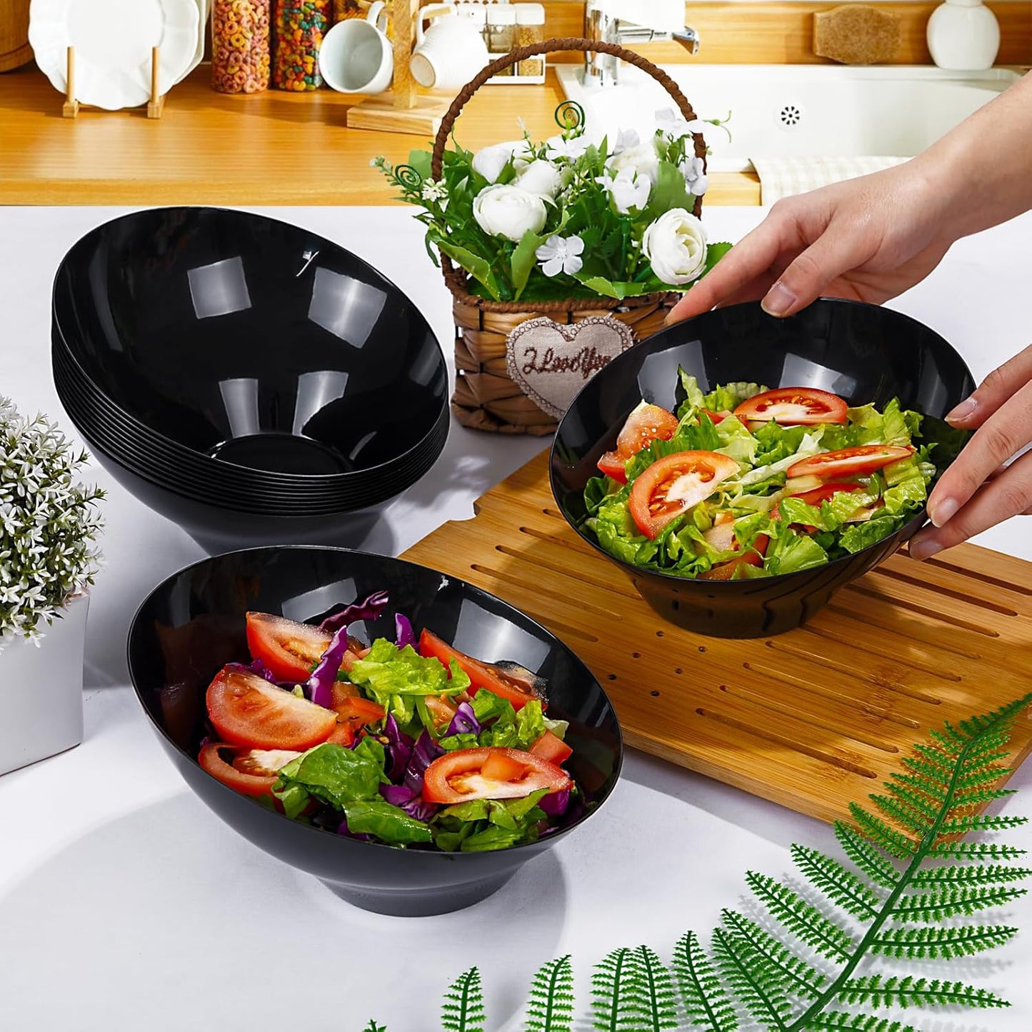 bUCLA 54 OZ Clear Plastic Serving Bowls (12 Pack) - Angled Serving Bowls Disposable for Chip&Candy - Party Table Salad and Fruit
