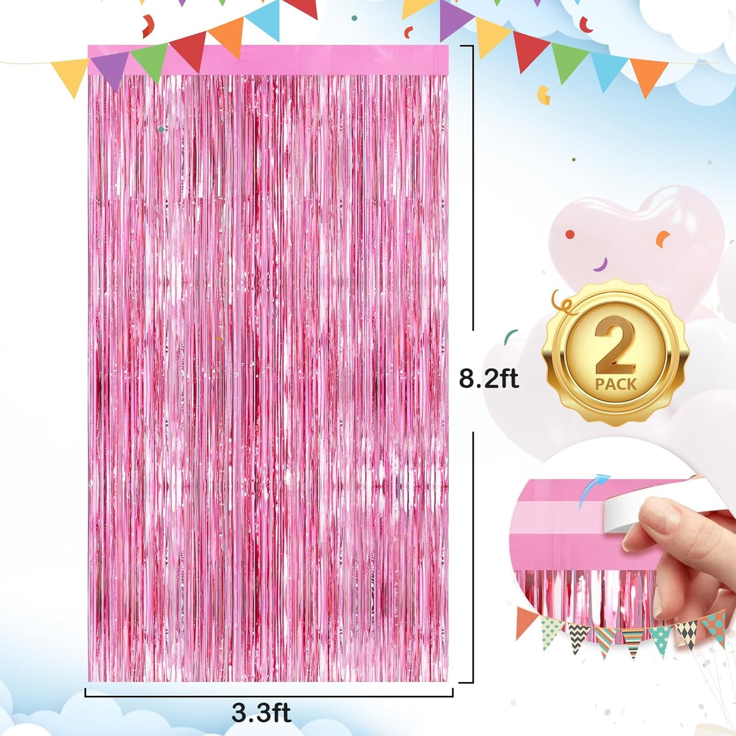 Black Fringe Curtain Party Streamers 2Pack 3.3x8.3 Ft Foil Fringe Backdrop Curtains for Birthday Wedding Bridal Baby Shower Halloween Decor Tinsel Streamers Black Party Decorations Door Streamers