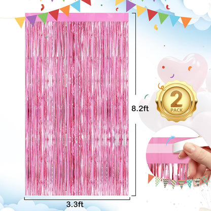 Black Fringe Curtain Party Streamers 2Pack 3.3x8.3 Ft Foil Fringe Backdrop Curtains for Birthday Wedding Bridal Baby Shower Halloween Decor Tinsel Streamers Black Party Decorations Door Streamers