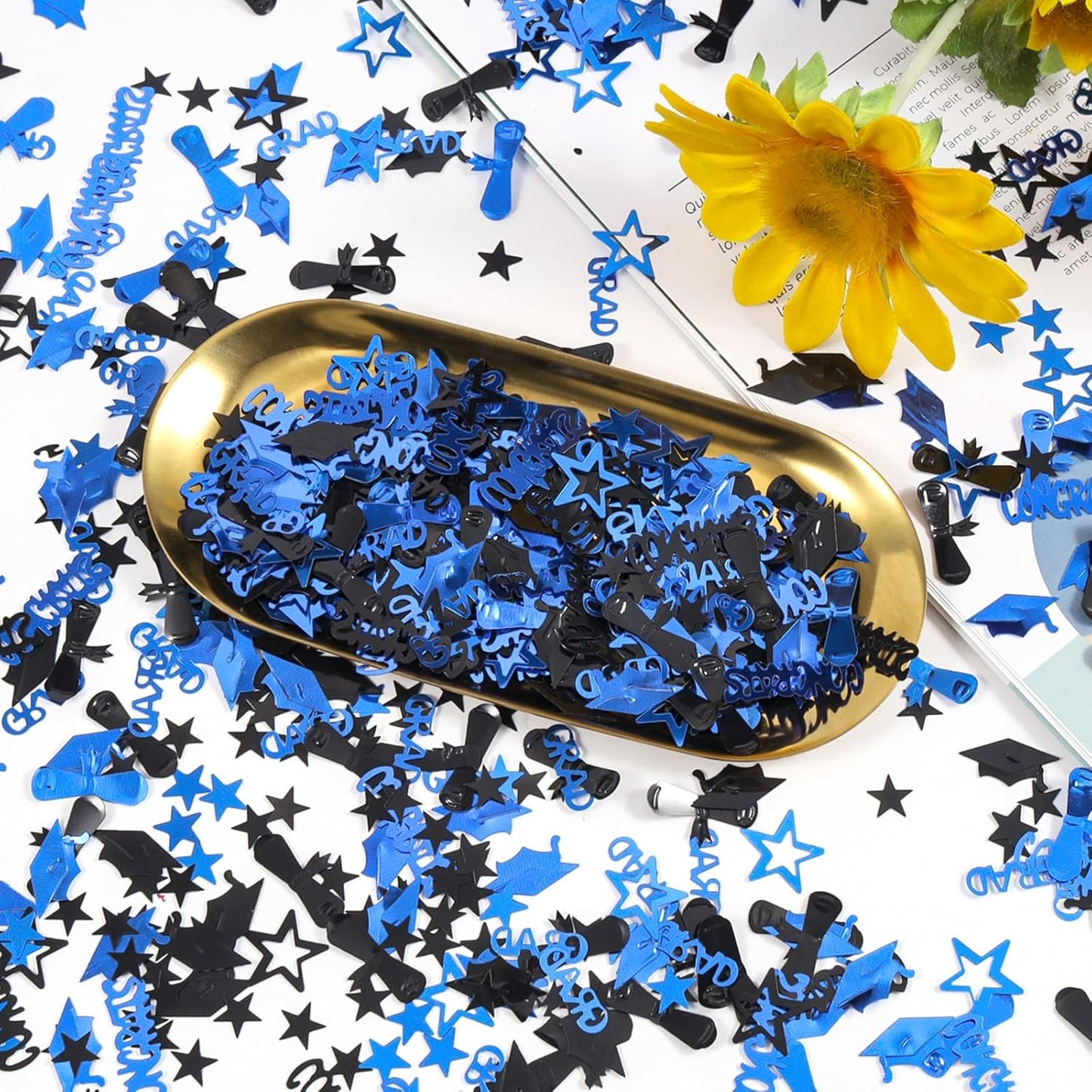 Gold and Black Graduation Confetti 2026, 1000 Pcs Congrats Grad Confetti Class of 2026 Party Table Centerpiece for 2026 Graduation Party Decorations