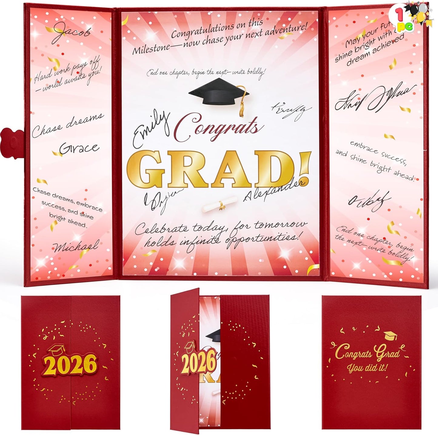 JOYIN 2026 Graduation Guest book Alternative, 12" Blue & Gold Graduation Party Decorations Signature Congrats, Class of 2026 Grad Card for High School College Grad Gift, Party Guest Signing Cardboard