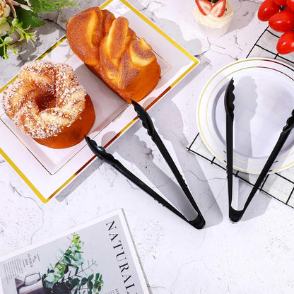 Mwellewm 24 Pc Plastic Tongs for Serving 9 Inch Bulk Reusable or Disposable Tongs Heavy Duty Hard Serving Utensils Set Large Salad Tong for Kitchen Party Food Buffet Appetizer BBQ Event Catering Black