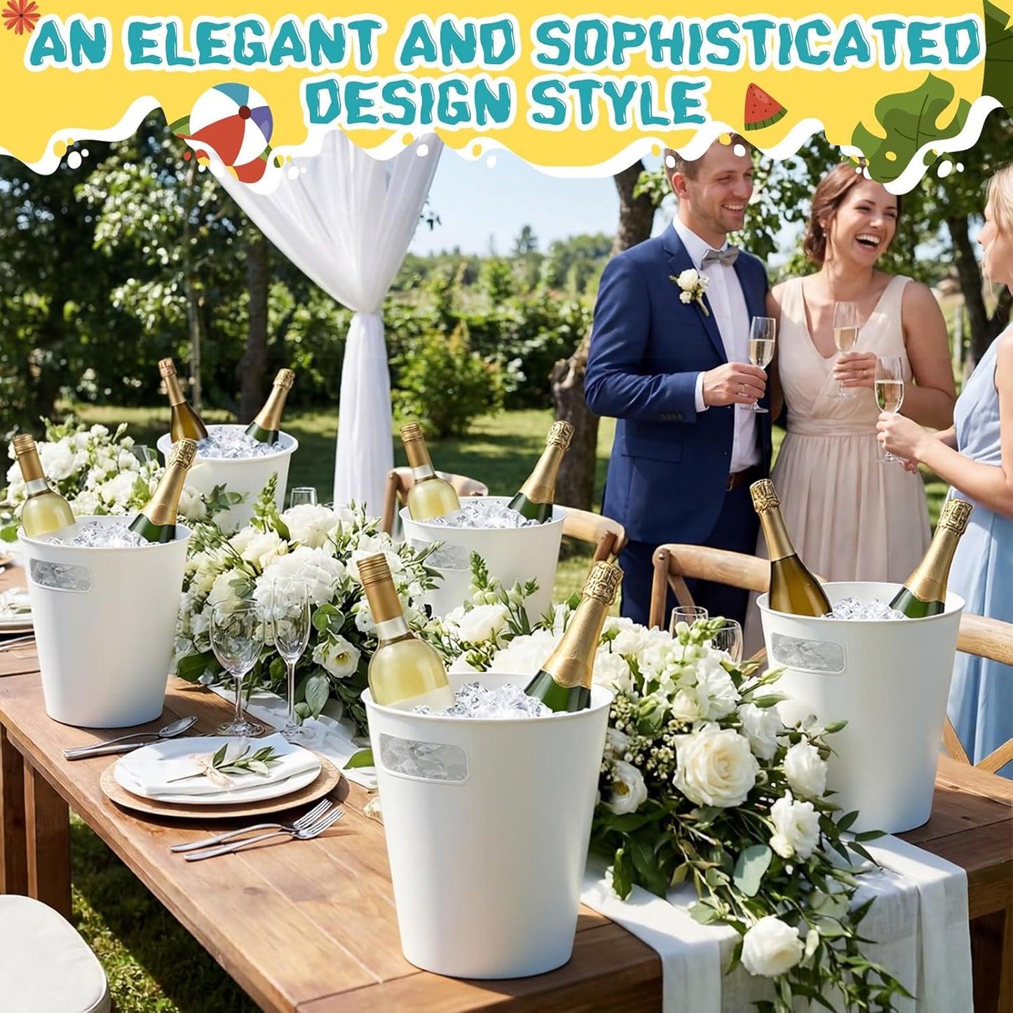 meekoo 32 Pack Gold Ice Buckets for Parties, 3l Plastic Beverage Bucket with Handle, Large Drink Tub Cooler for Champagne, Wine, Beer, and Soda, Beverage Tubs for Wedding, Bar, Table Display