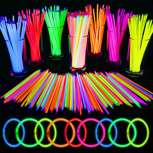 Mega-L Glow Sticks Party Supplies, Glow in the Dark Party Favors, 100 Pcs 8" Ultra Bright Glow Necklaces and Glow Bracelets with Connectors for Neon New Years Eve Party, Glow Party Decorations