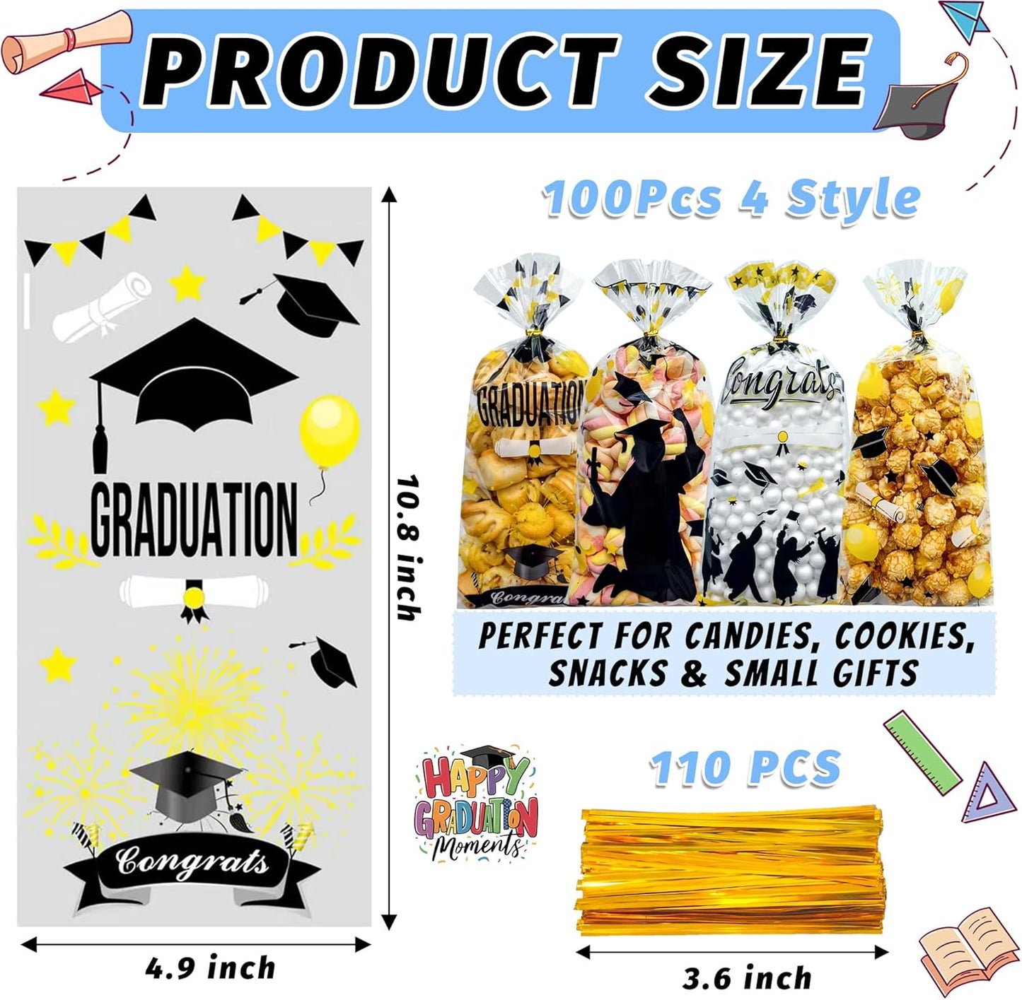 Soarvita Wildflower Cellophane Treat Bags: 50Pack Clear Plastic Floral Goodie Bags with 60 Ties for Cookies Snacks & Gift Packaging, Spring Candy Bag for Baby Bridal Shower Wedding Party Favors