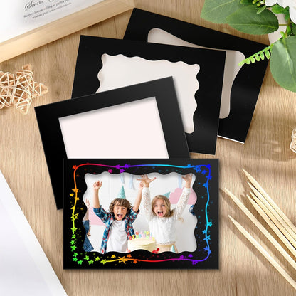 Motipuns 24 Pcs Scratch Picture Frame Craft Kits for Kids DIY Vbs Scratch Paper Photo Frame with Wooden Stylus Back to School 4 x 6 Children Photo Classroom Easter Activities Decor