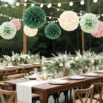 Tissue Paper Pom Poms - 23 PCS Dusty Blue Paper Flowers Pom Pom Kit Circle Dot Party Banner Hanging Swirl Party Decorations for Wedding Birthday Baby Shower Bridal Shower Tea Party