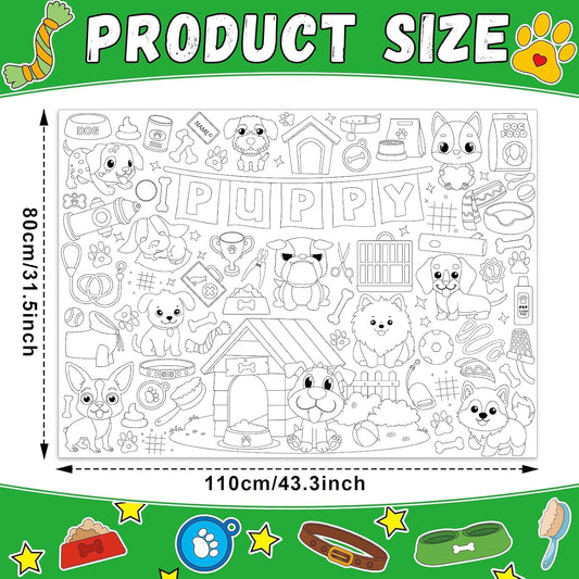 Naozinebi Puppy Coloring Poster for Giant Dog Coloring Tablecloth Puppy Birthday Decorations Dog Sheets Jumbo Coloring Activity Books for Home Birthday Party Supplies Decoration