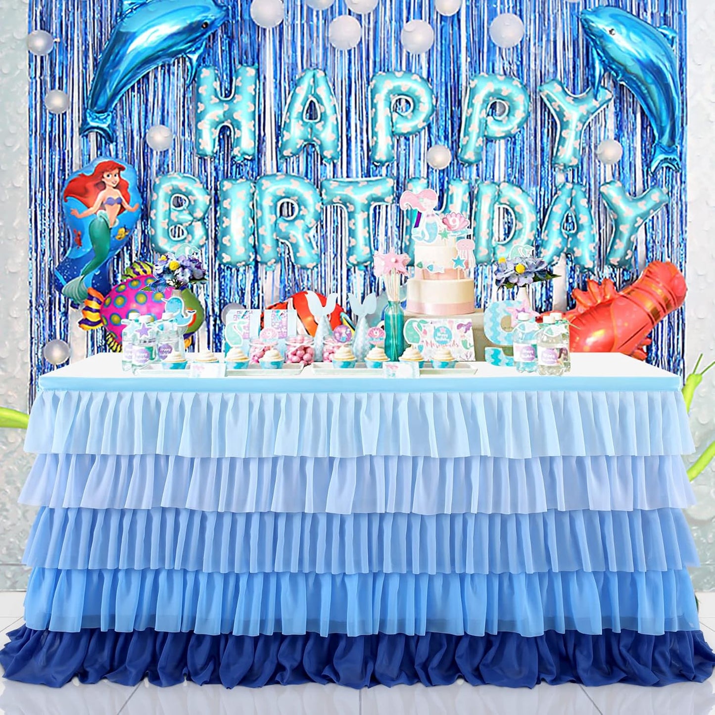 Pastel Rainbow Table Skirt Ruffle Party Tablecloth for Rectangle Table 6ft Birthday Party Baby Shower