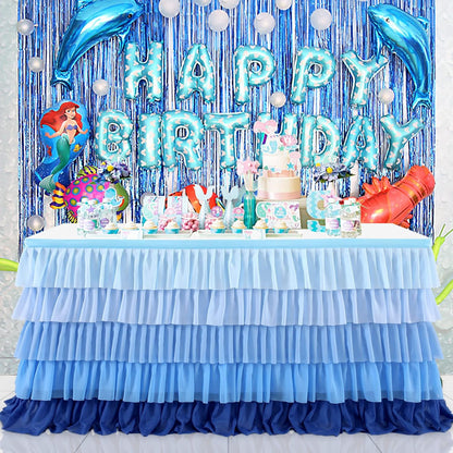 Pastel Rainbow Table Skirt Ruffle Party Tablecloth for Rectangle Table 6ft Birthday Party Baby Shower