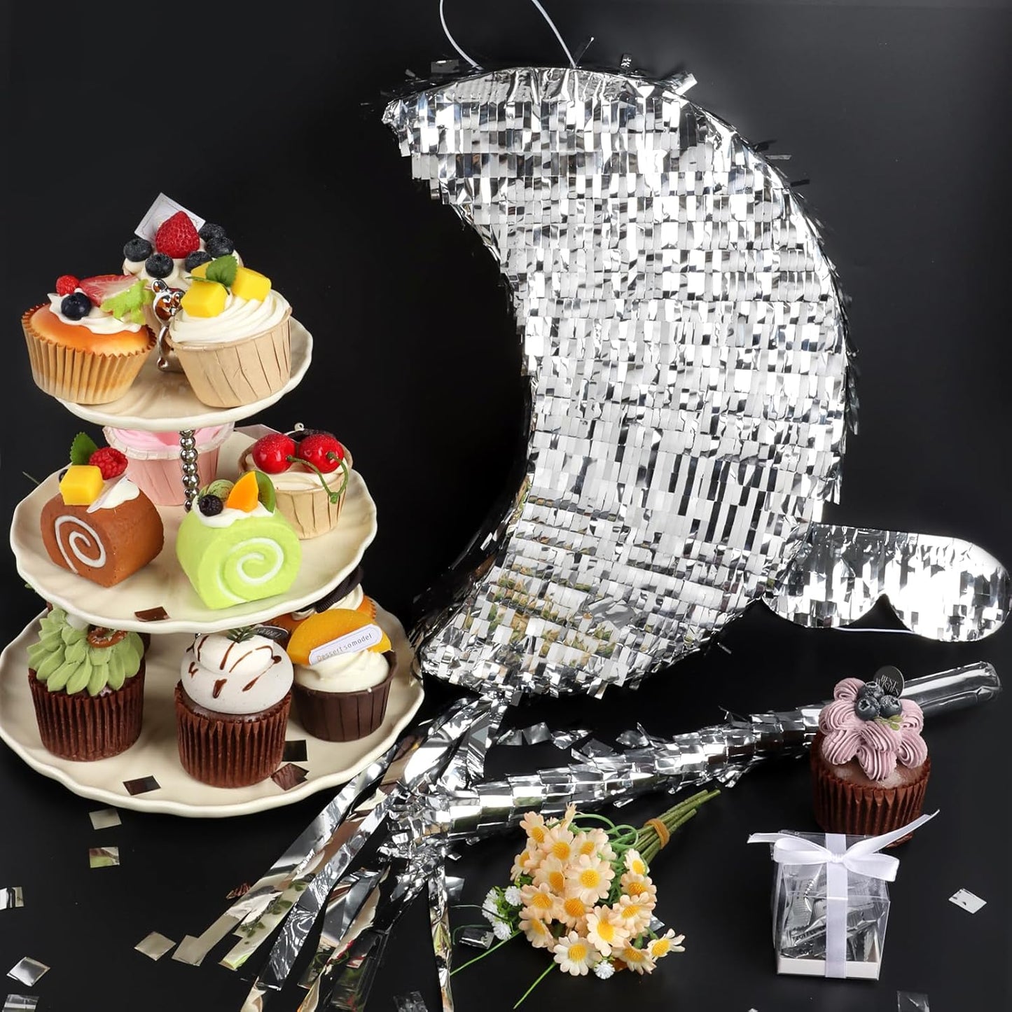 Disco Ball Pinata with Stick and Blindfold 80s 90s Theme Party Decorations Silver Mirror Disco Ball Pinata for Birthdays Weddings Roller Skating Party Supplies