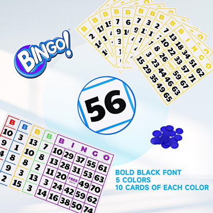 GSE Games & Sports Expert 100-Pack Multi-Color Bingo Game Cards with Easy Read Numbers, Reusable Paper Bingo Sheets for Large Groups, Family/Friend Parties