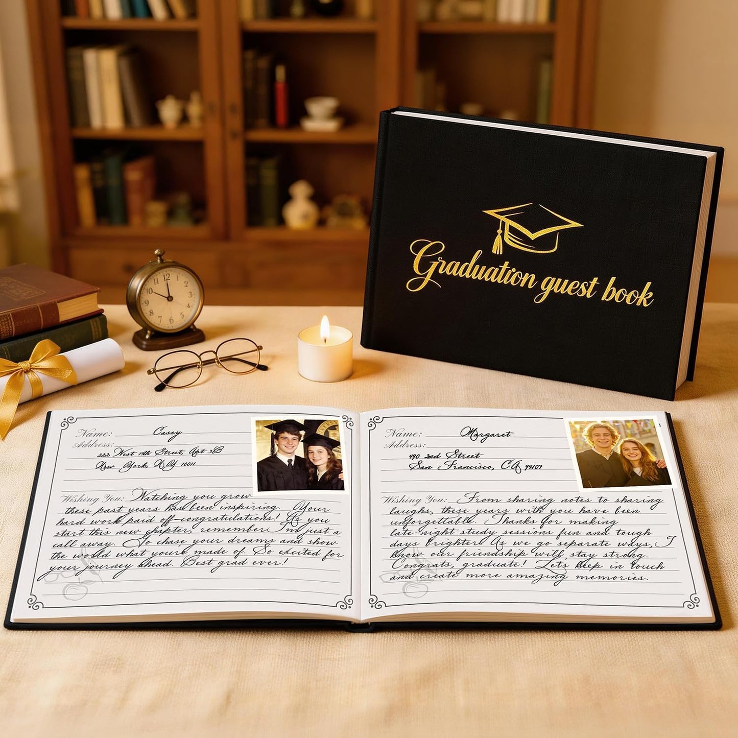 Artmag 2026 Graduation Guest Book Fabric Hardcover Signs Signature Graduation 100 Pages Guest Book Grad Memory Scrapbook for College Gifts (Black)
