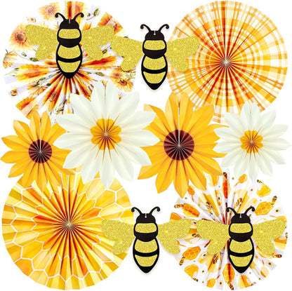 PAPER JAZZ Paper Flowers with Paper Fan Boho Hanging Decor Artificial Flowers Decorations for Wall Pink and Orange Party Decorations for Classroom, Beach Party, Summer Birthday Party Pack of 11.